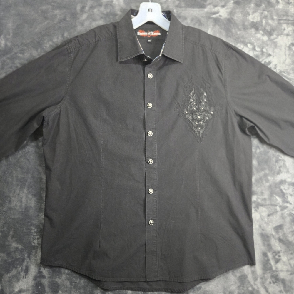 House Of Lords Shirt Mens Black Y2K Grunge Embroidered Studded Goth Button Up